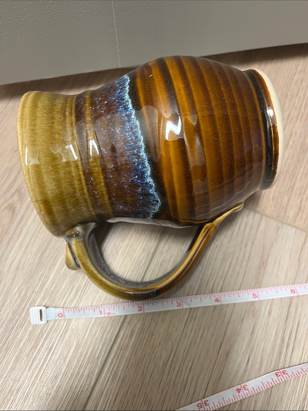 Handmade Glazed Pottery Mug in Brown and Amber - Picture 7 of 7